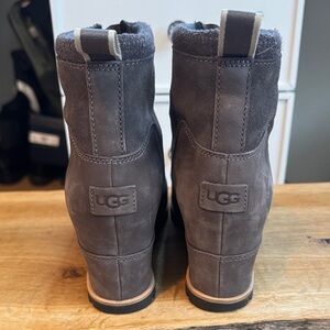 UGG Gray Suede Wedge Ankle Boots with Pull Tab